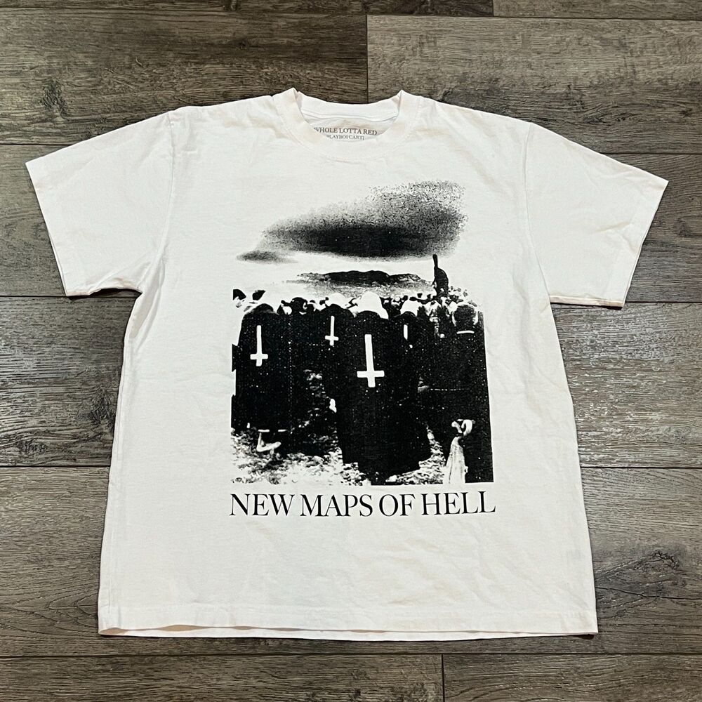 Playboi Carti Whole Lotta Red “New Maps of Hell” USA Gothic Rap Tee Shirt Large